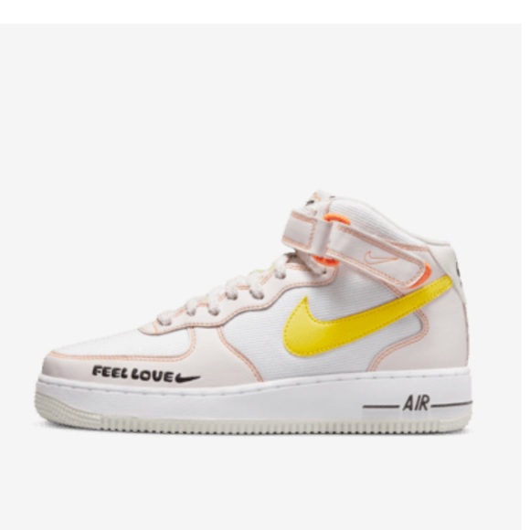 Nike Shoes - Nike Women's Mid-Top Sneakers “Feel Love” in White, light pink, and Yellow